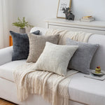 housses coussin texturées polyester géométrique moderne bohème gris beige respectueux environnement opaques