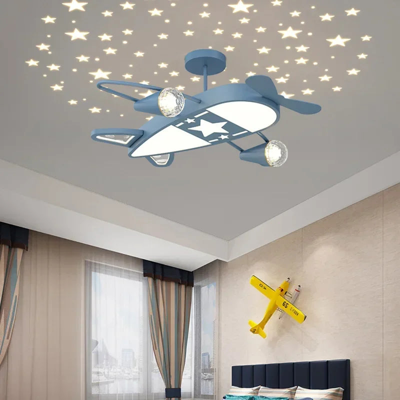 lampe moderne enfant rose bleu étoiles avion blanc fixations invisibles aménagement chambre bébé