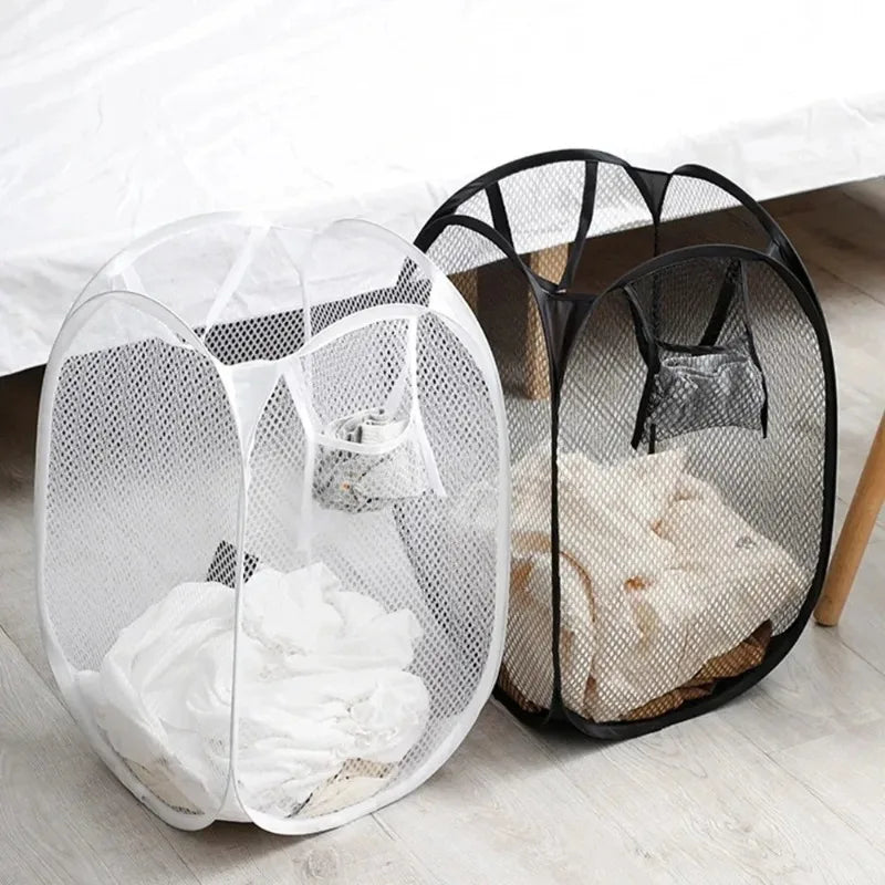 panier linge moderne pliable gris noir maille métal respectueux environnement poignées capacité grande