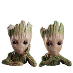 cache pot créatif marron vert texture bois personnage groot fleur intérieur décoration maison artisanat