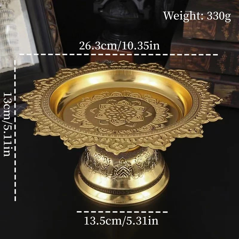 présentoir gâteaux or floral relief lotus traditionnel décoration table métal handcrafted chambre dining