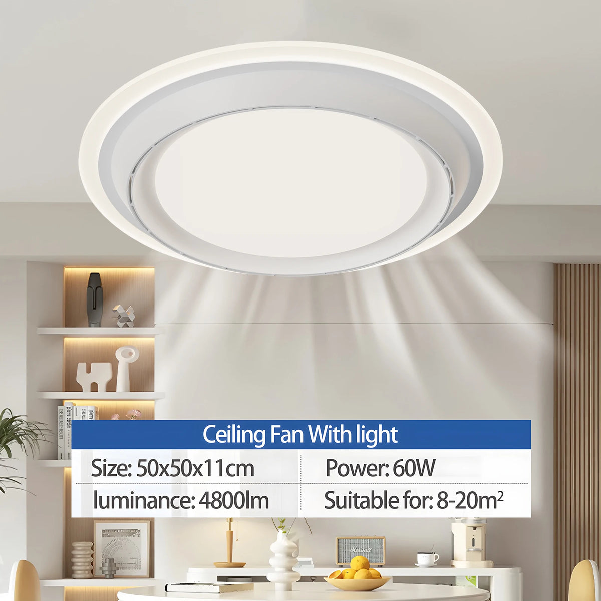 plafonnier led moderne blanc ventilateur télécommande dimmable sans feuilles lumieux 8+lumière