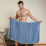 serviette bain rapide microfibre brodée poche élastique bleu marine gris moderne confortable