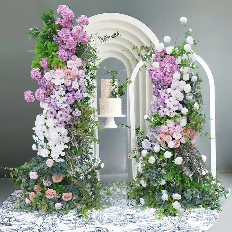 arche décorative florale violet rose blanc vert fleurs artificielles feuillage classique extérieur mariage événement