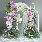 arche décorative florale violet rose blanc vert fleurs artificielles feuillage classique extérieur mariage événement