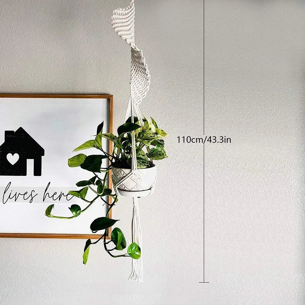 Suspension plante macramé boho blanc cassé anneaux métalliques pot fleurs non decoration