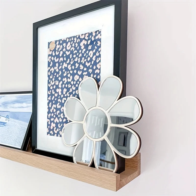 miroir blanc doré fleurs stylisées moderne adhésif chambre fille décoration murale nordique