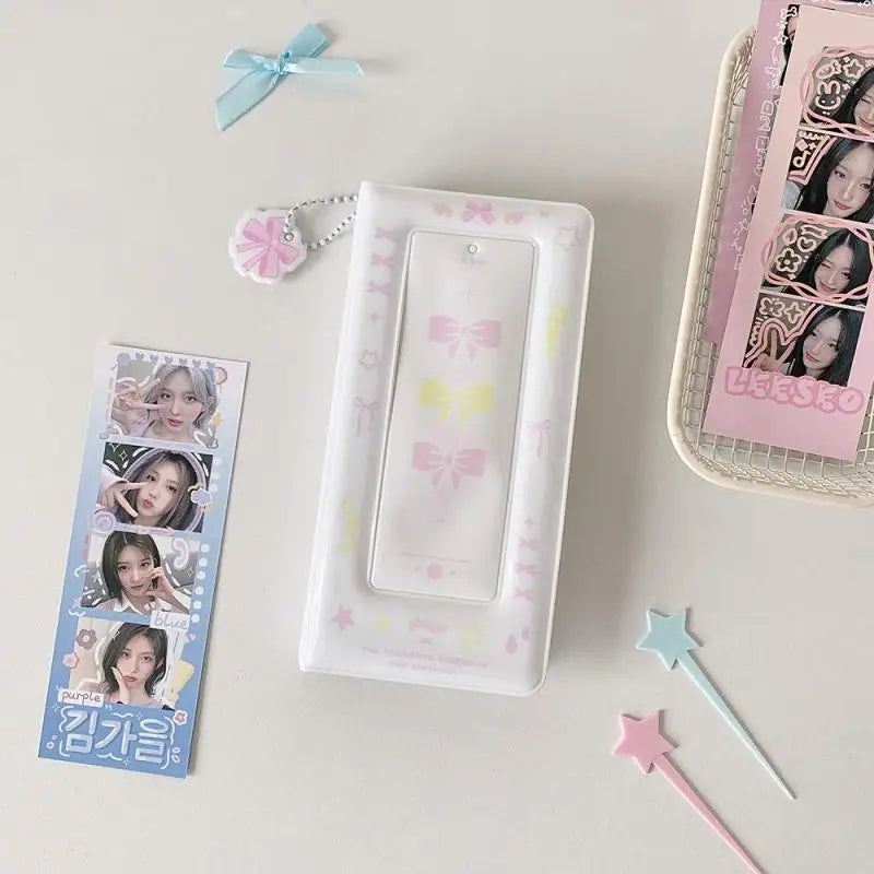 porte cartes kawaii floral rose vert bleu violet blanc cartes autocollants(chainette)