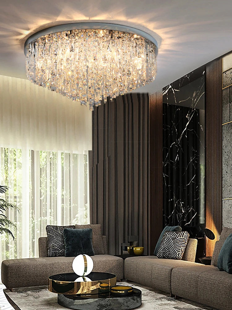 Lustre suspendu avec cristal K9 et métal doré