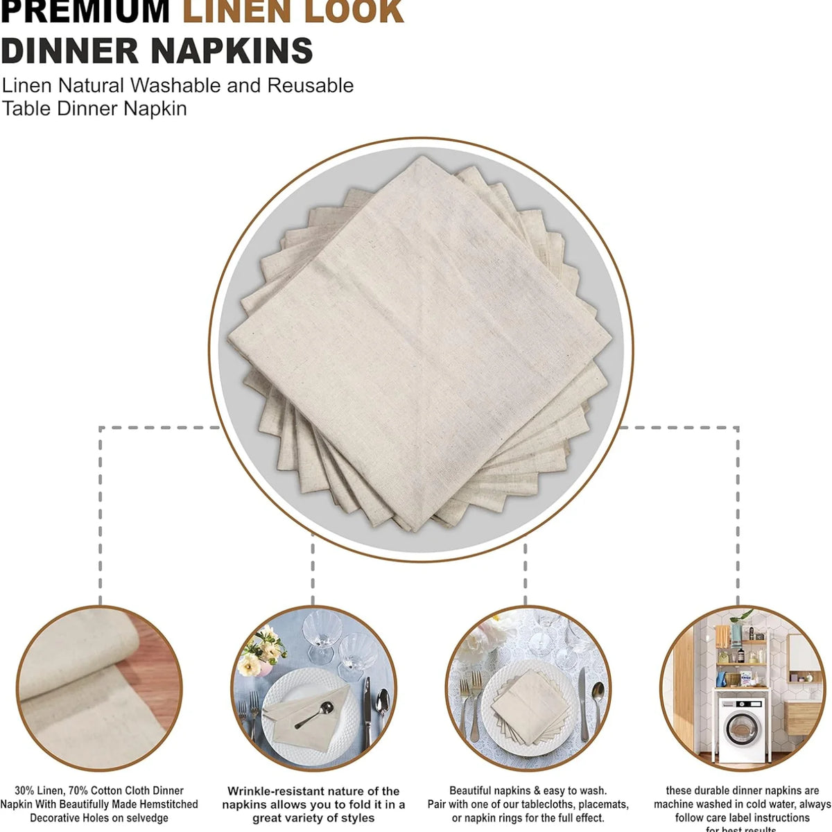 Serviettes de table en lin de haute qualité, résistantes et réutilisables, avec un motif décoratif discret, idéales pour une grande variété de styles de table et faciles à entretenir.