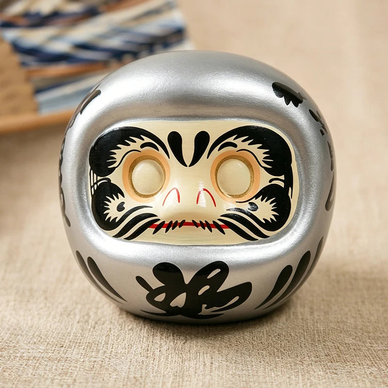décoration zen daruma céramique rouge or argent vert jaune blanc noir fengshui mascotte traditionnelle