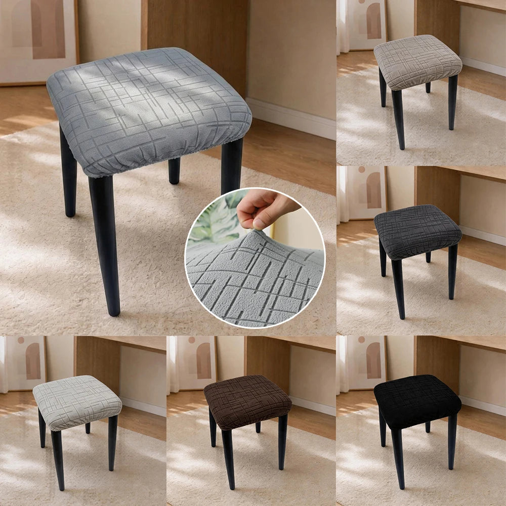 housse tabouret tissu carreaux gris moderne polyester amovible lavable adhésif protection durable cuisine salle