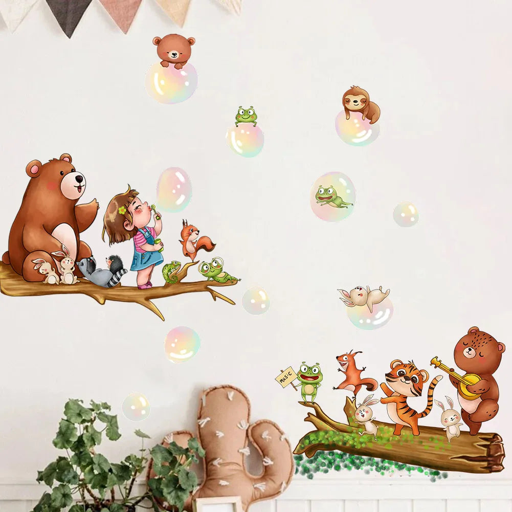 stickers muraux multicolores dessins animés cartoon adhésifs personnages boissons bulles colorées deco maison salon