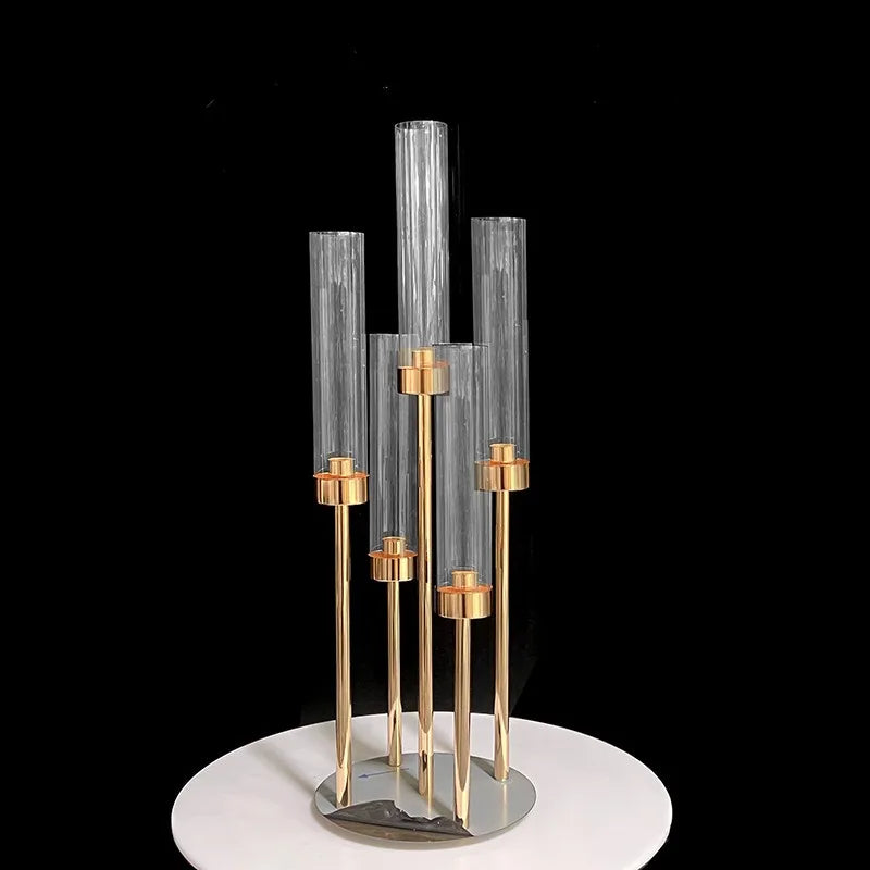 support bougie moderne or transparent cinq têtes mariage décoration table centerpiece decorative