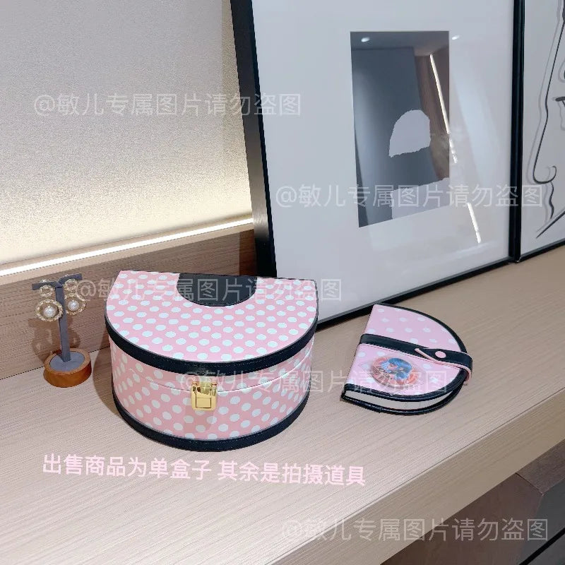 boîte bijoux miroir rose pois noir classique compartiments glissière féminine