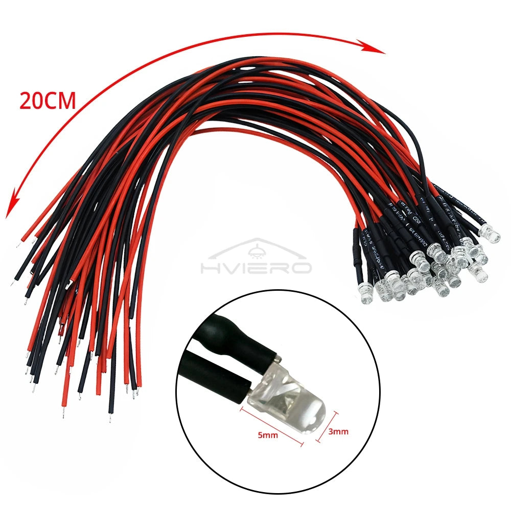 ampoules led pré câblées 5pcs ronde 3mm 20cm blanc rouge bleu vert jaune orange