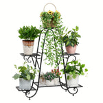 étagère plante métal structure florale courbe élégant pots blancs noirs fixations visuelles
