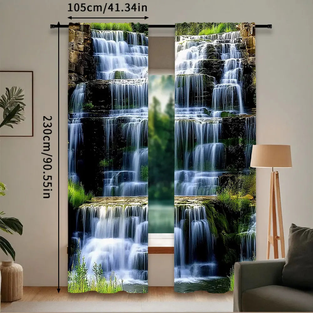 rideaux décoratifs cascade végétation luxuriante deux panneaux polyester moderne naturel