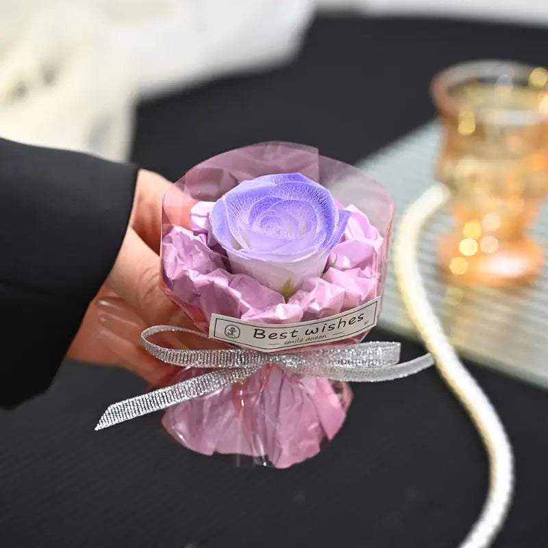 bouquet artificiel fleurs rose blanc violet bleu marron clair classique ruban decoration maison fete