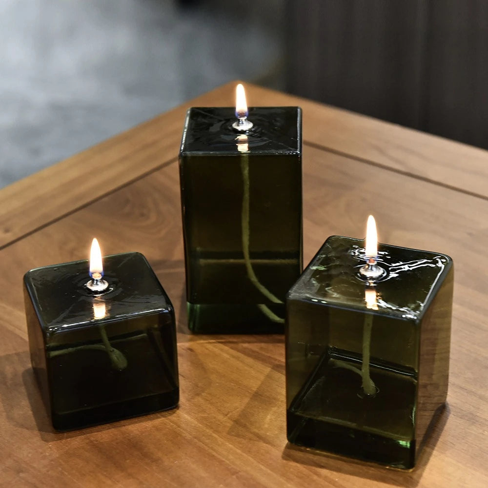 lampe huile vert foncé moderne verre borosilicate minimaliste sans bougie décoration intérieure maison