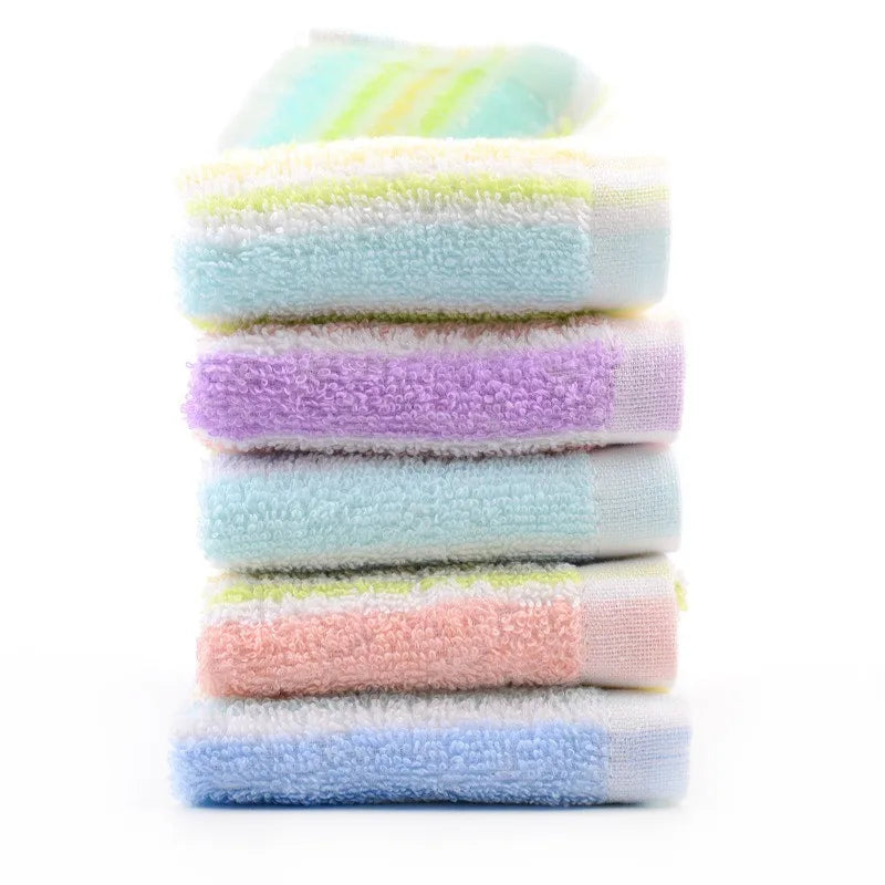serviette coton rayée bleu clair vert rose jaune rapide absorption douce face salle bain