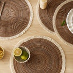 Set de table rond en polyester écologique vert avec frange décorative