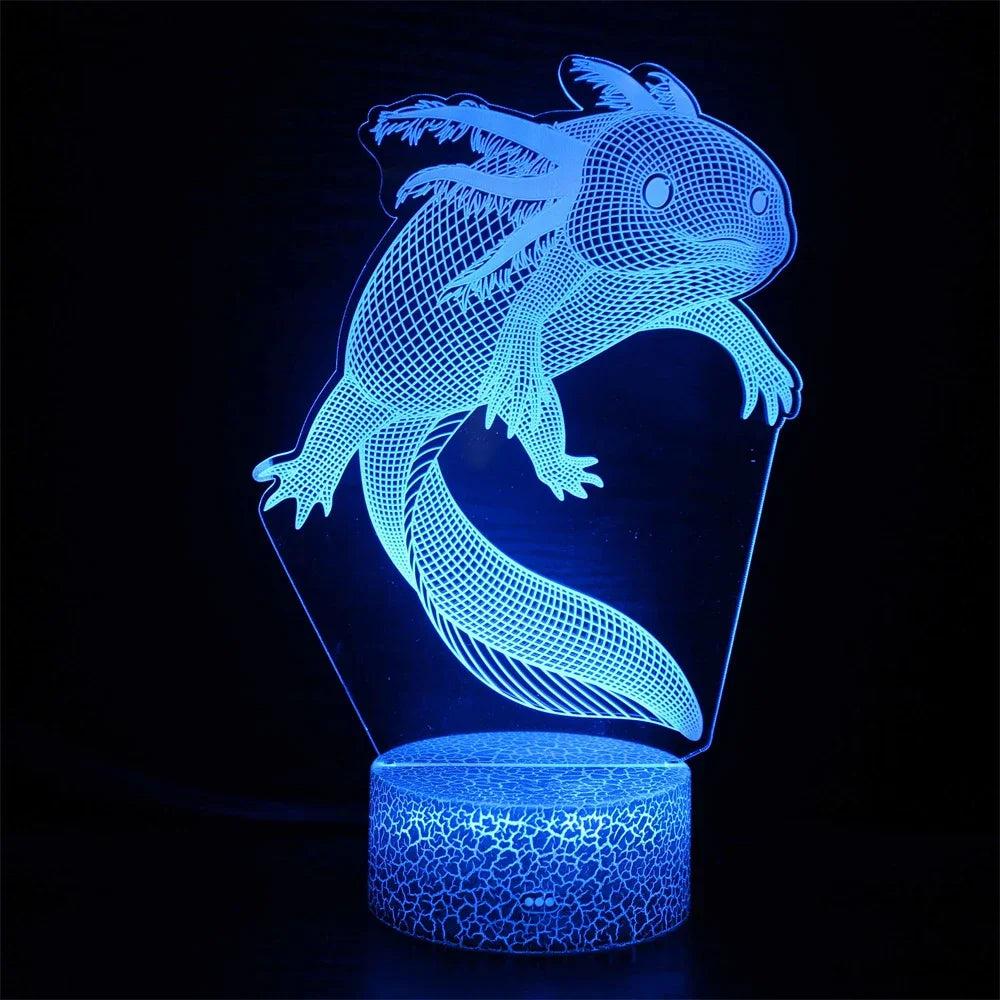 lampe led 3d axolotl change couleur télécommande rose bleu rouge vert