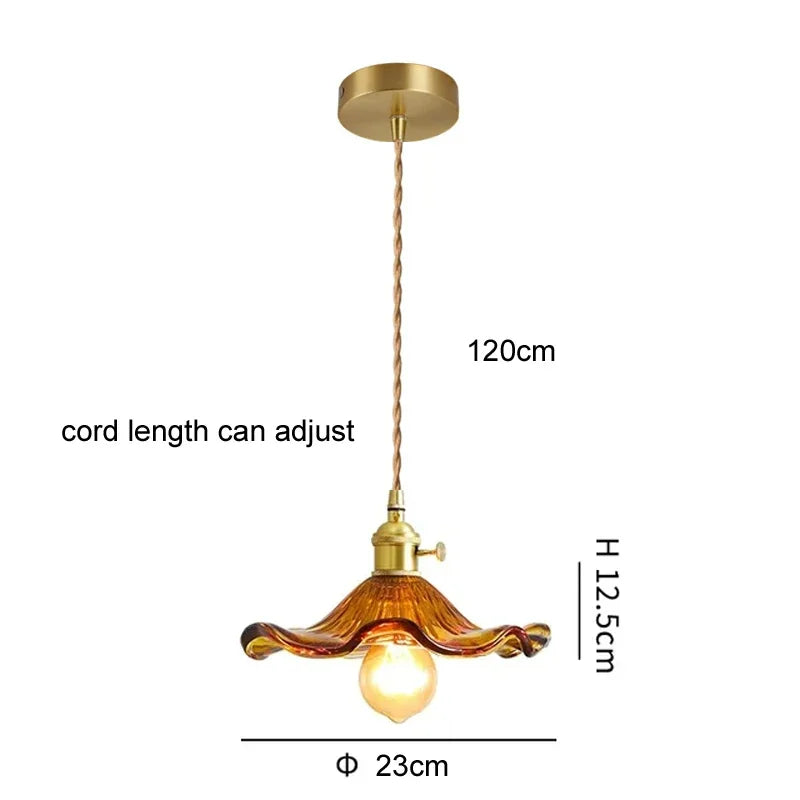 lustre suspendu vintage verre coloré tulipe filaments ampoule salon chambre