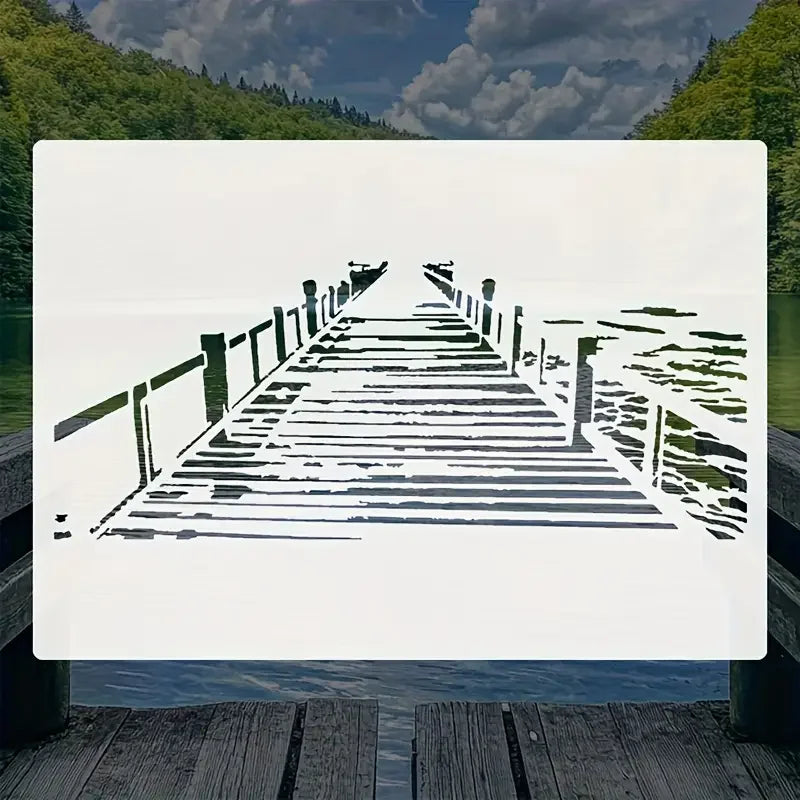 stencils graphiques blancs noirs pont bois minimaliste bricolage peinture murale decoration papier artisanal