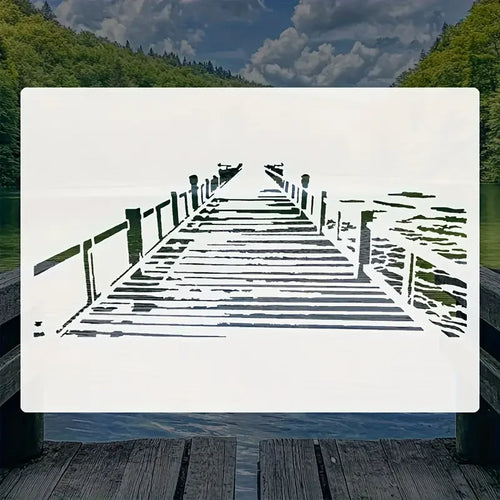 stencils graphiques blancs noirs pont bois minimaliste bricolage peinture murale decoration papier artisanal