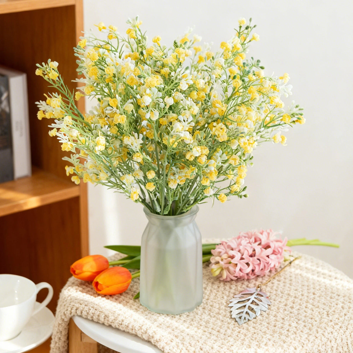 bouquet artificiel fleurs gypsophila decoration mariage anniversaire intérieur moderne minimaliste jaune blanc rose violet