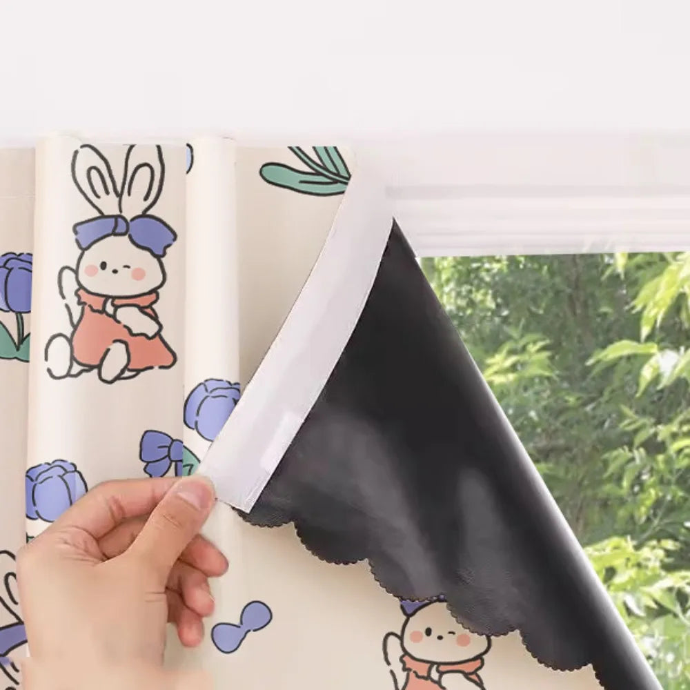 rideau dessins animés lapins bleus coeurs étoiles moderne opacifiant bleu marine beige clair