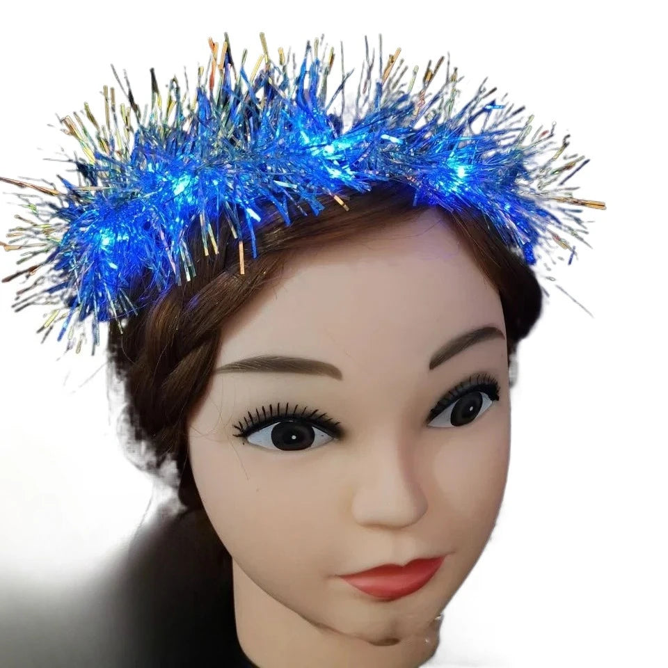 couronne lumineuse festive tissus brillants couleurs vives bleu rose violet lumineux tinsel opaque festive
