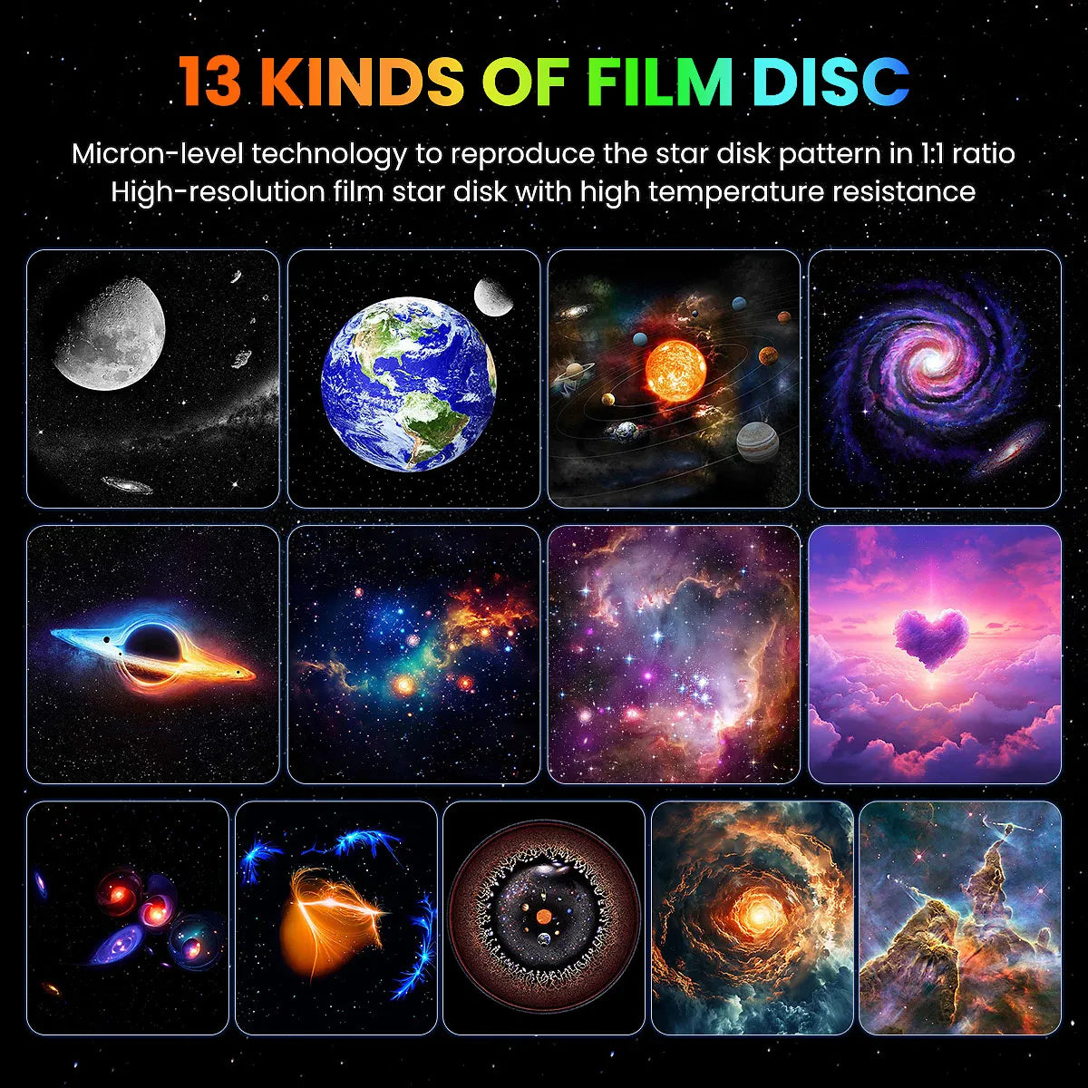 projecteur étoiles nébuleuses disques interchangeables veilleuse led motifs spatiaux lune planètes moderne futuriste contrôle