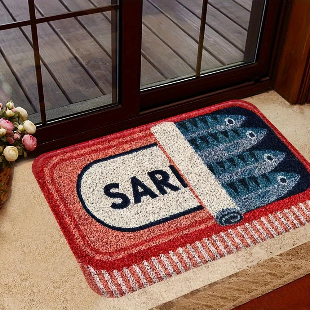tapis sol moderne motif boîte sardines rouge blanc absorbant antidérapant extérieur