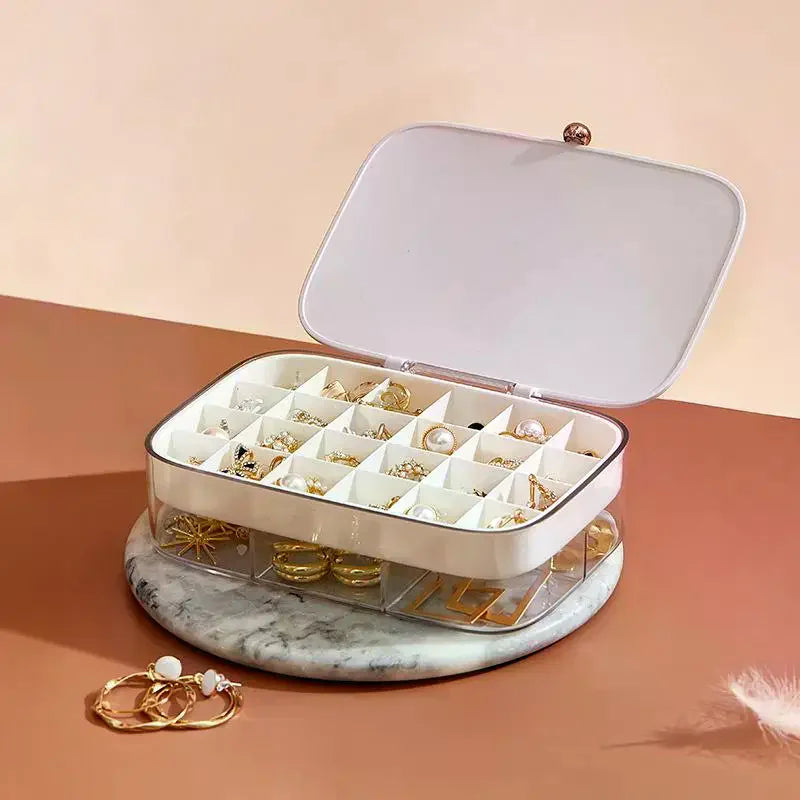 boîte bijoux velours rose blanc rayures moderne élégants compartiments boutons dorés haute qualité organisation