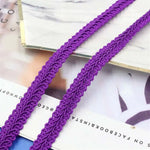 ruban décoratif dentelle polyester 12mm rouge violet noir vert feuillu texturé opacité anneaux bois