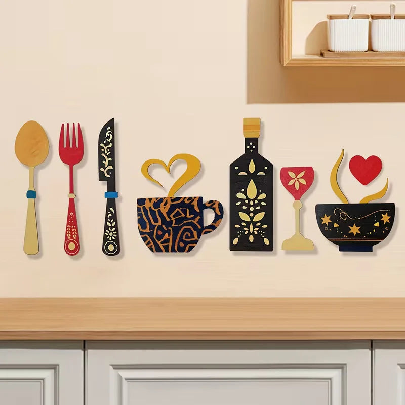 décoration murale bois ustensiles vaisselle fourchette cuillère tasse verre rustique chambre cuisine