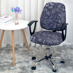 housse chaise moderne polyester coton gris rose bleu noir blanc vert triangles chiens textes