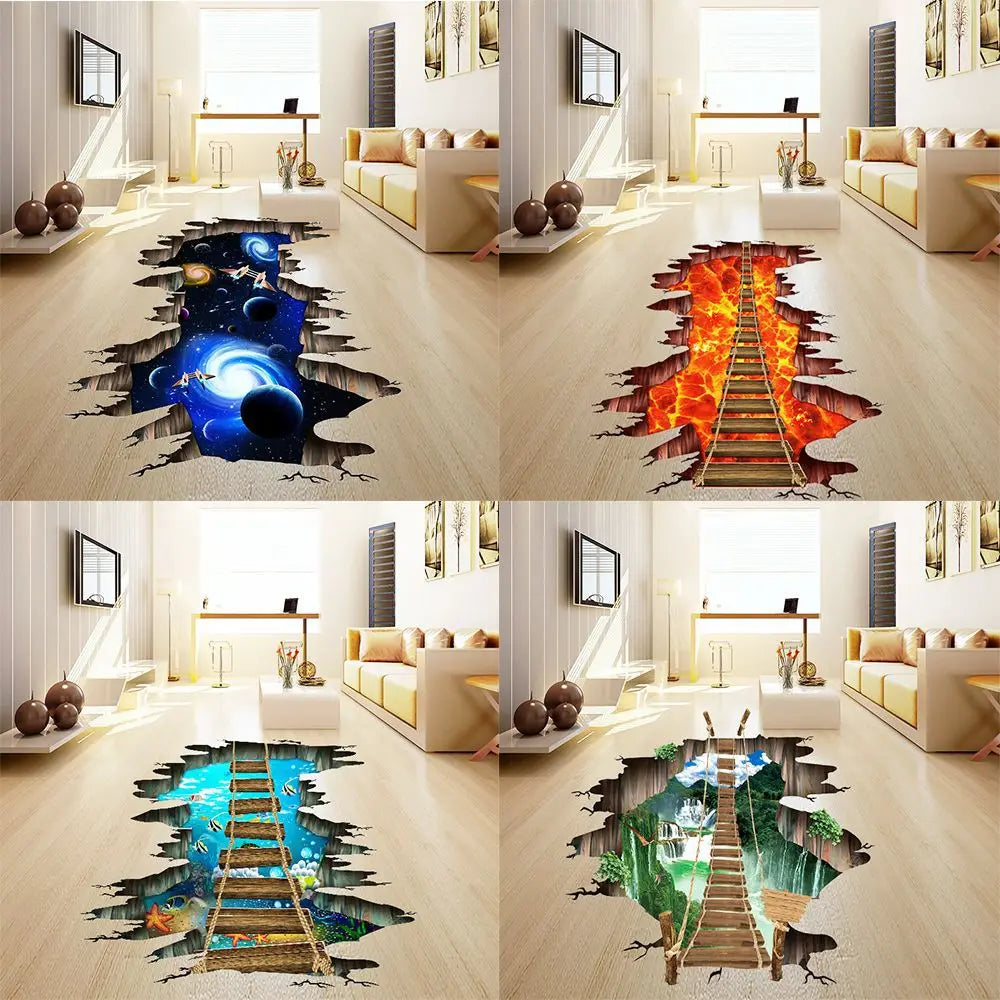 autocollant mural 3D paysage marin étoiles planètes réaliste effet 3D adhésif bleu noir blanc