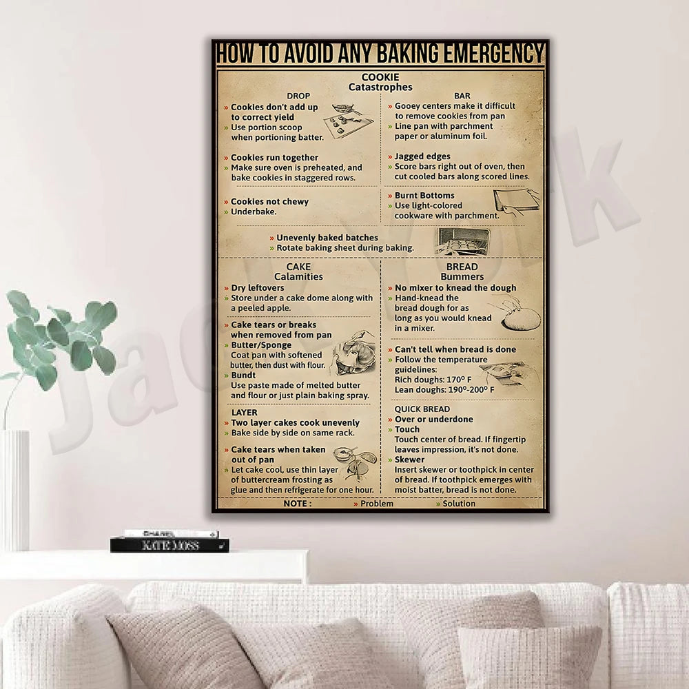 affiche vintage guide cuisson informative cadre noir papier toile beige noire blanche