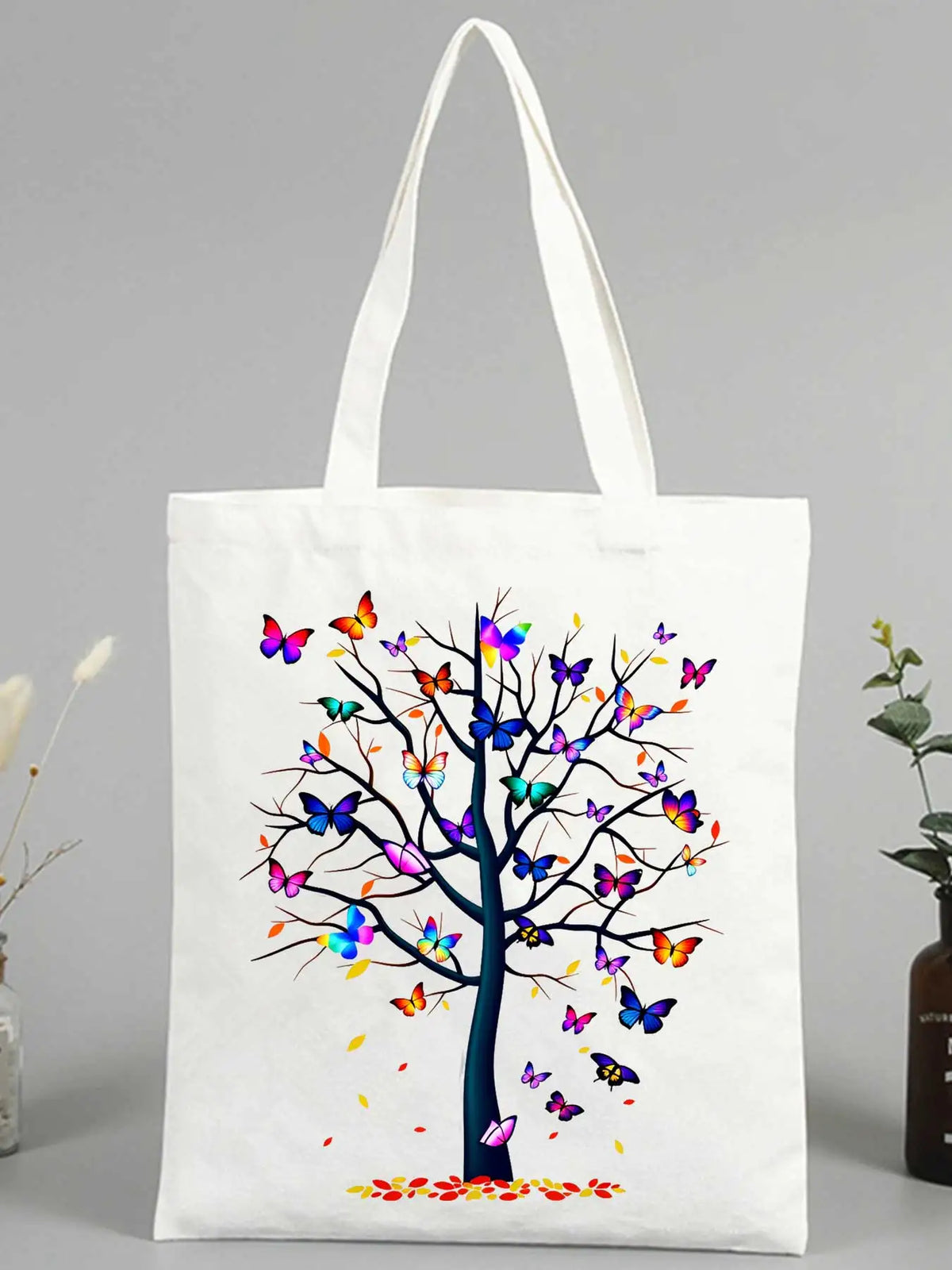 sac main toile blanc arbre papillons moderne sans fermeture éclair coton décontracté