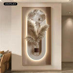 toile murale moderne abstraite pampa vase minimaliste décoration salon beige blanc 100x200cm
