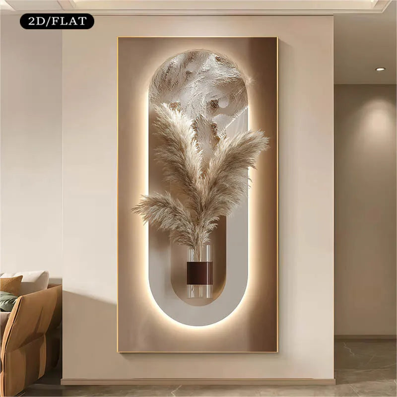 toile murale moderne abstraite pampa vase minimaliste décoration salon beige blanc 100x200cm