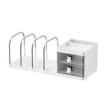 support livres transparent moderne tiroirs poignées lapin blanc grille métal chromé