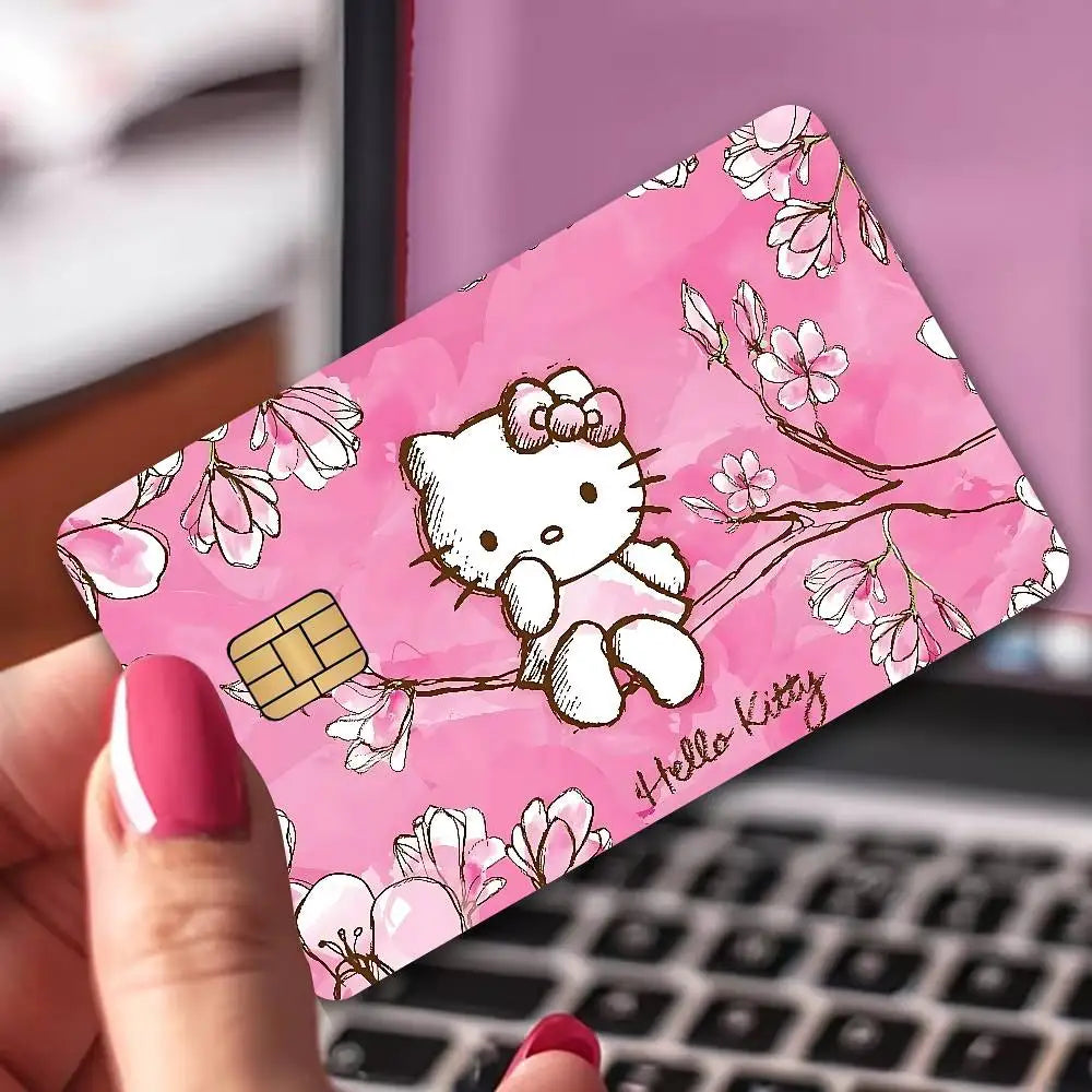 autocollants carte credit dessin anime fleurs cerisier pp paper waterproof réutilisable roseclair oneunit