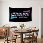 drapeau decoration sportif logo mugen seiki texte ifmar world champions polyester noir bleu violet