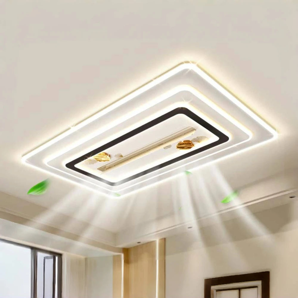 plafonnier led moderne blanc noir doré coquillages dorés télécommande minimaliste invisible ventilateur