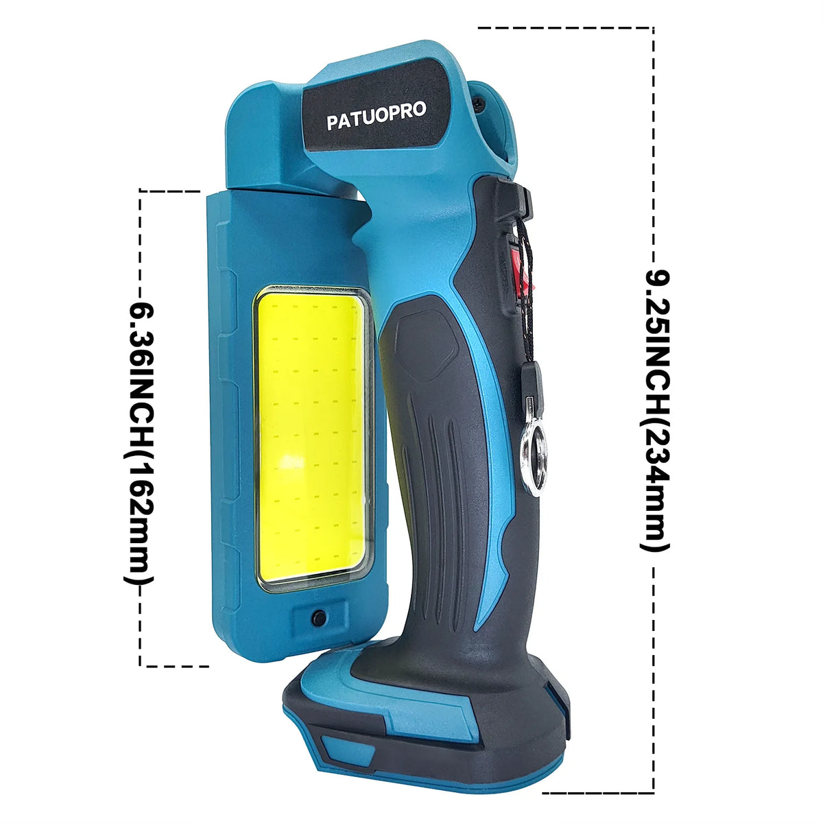 lampe travail led rechargeable batterie ion lithium poignée bleu turquoise gris professionnel rotatif 180