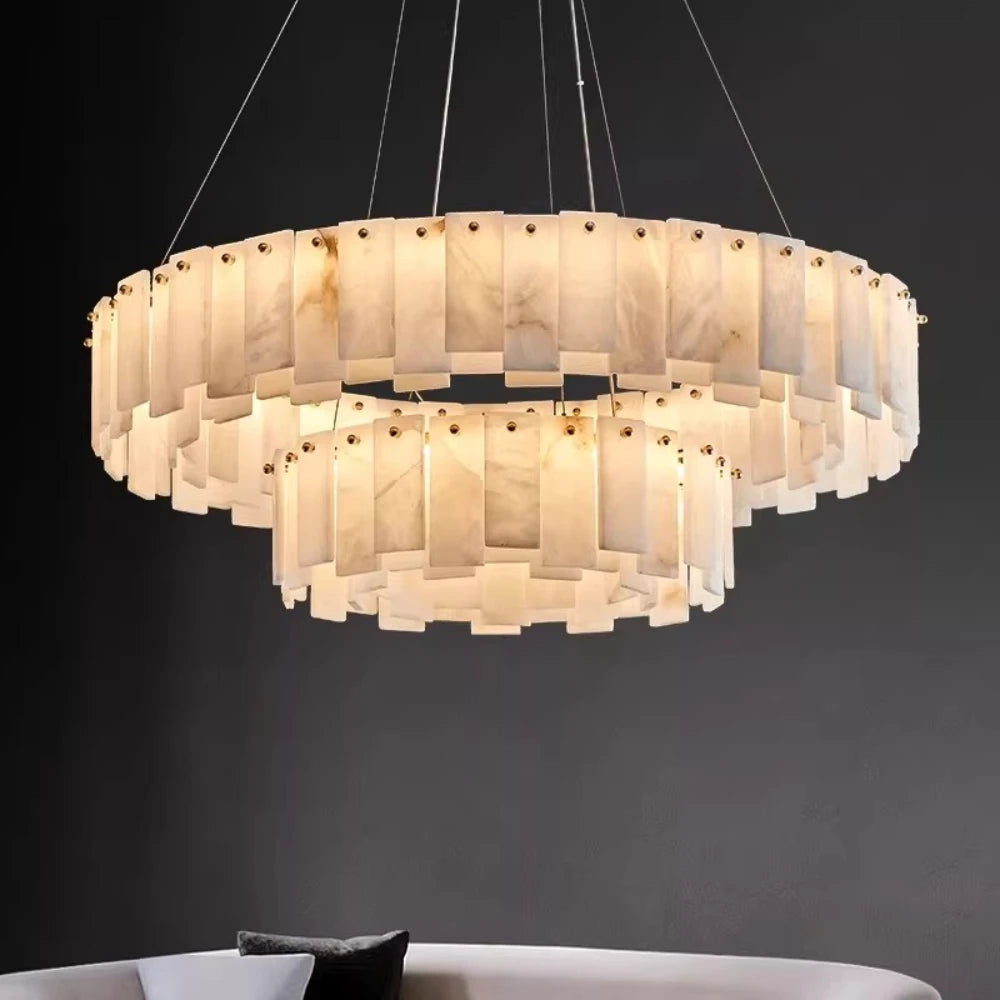 lustre suspension moderne marbre blanc doré lampe suspendue salon luxe table manger élégant